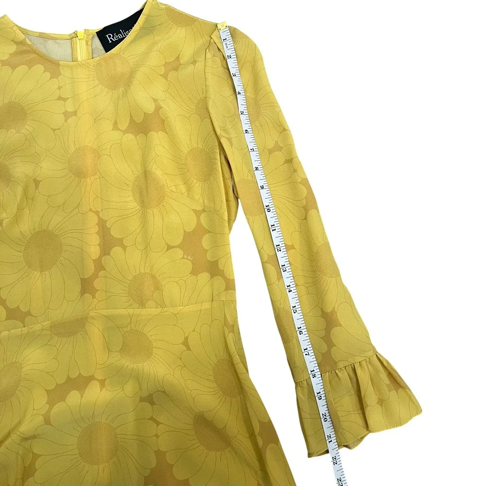 Realisation Par The Mary Jane Yellow Sunflower Silk A Line Mini Dress SZ S - Picture 12 of 13